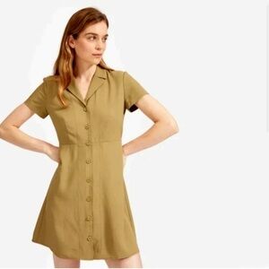 Everlane The Japanese GoWeave Notch Shirtdress Olive Green size 8
